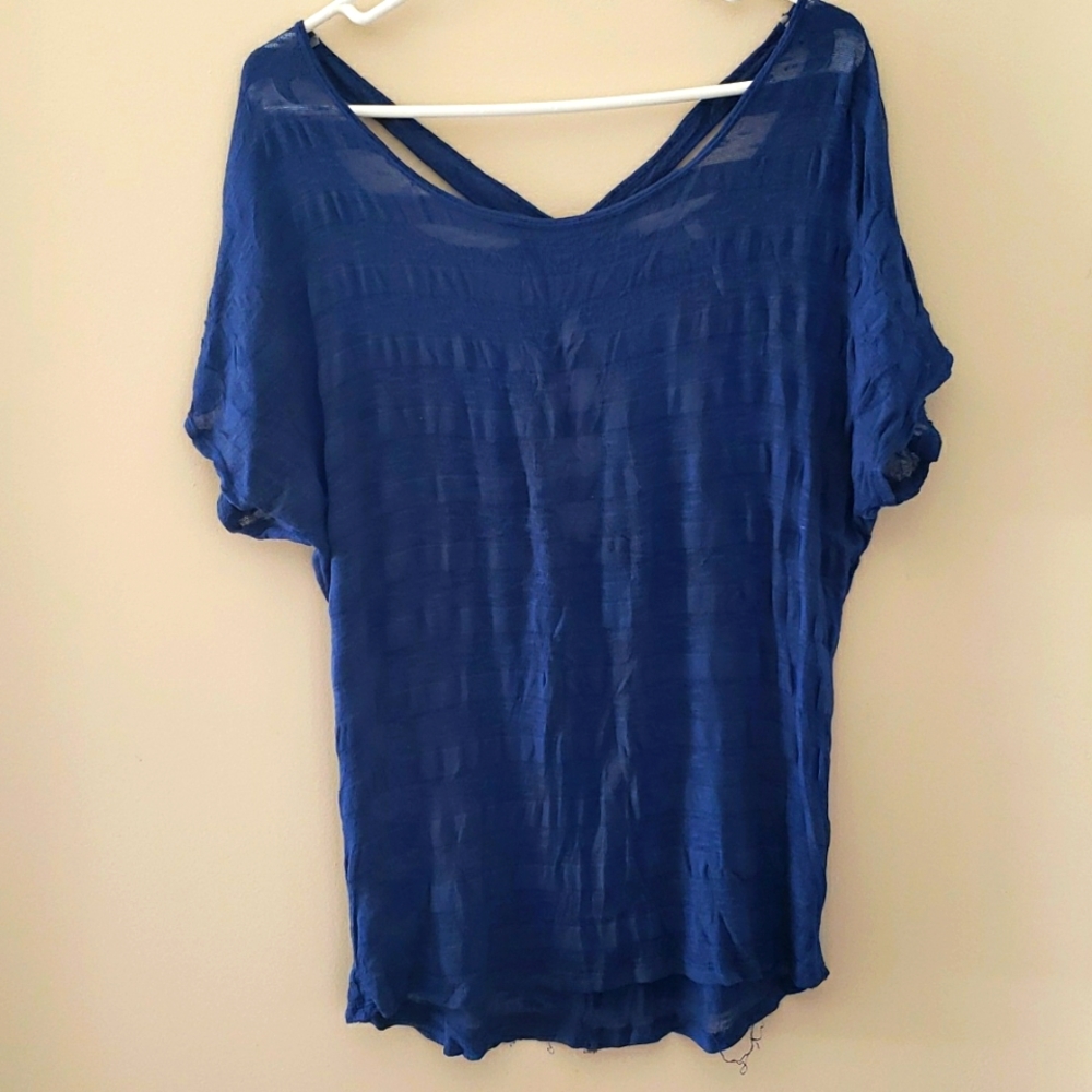 Size large royal blue sheer short sleeved top